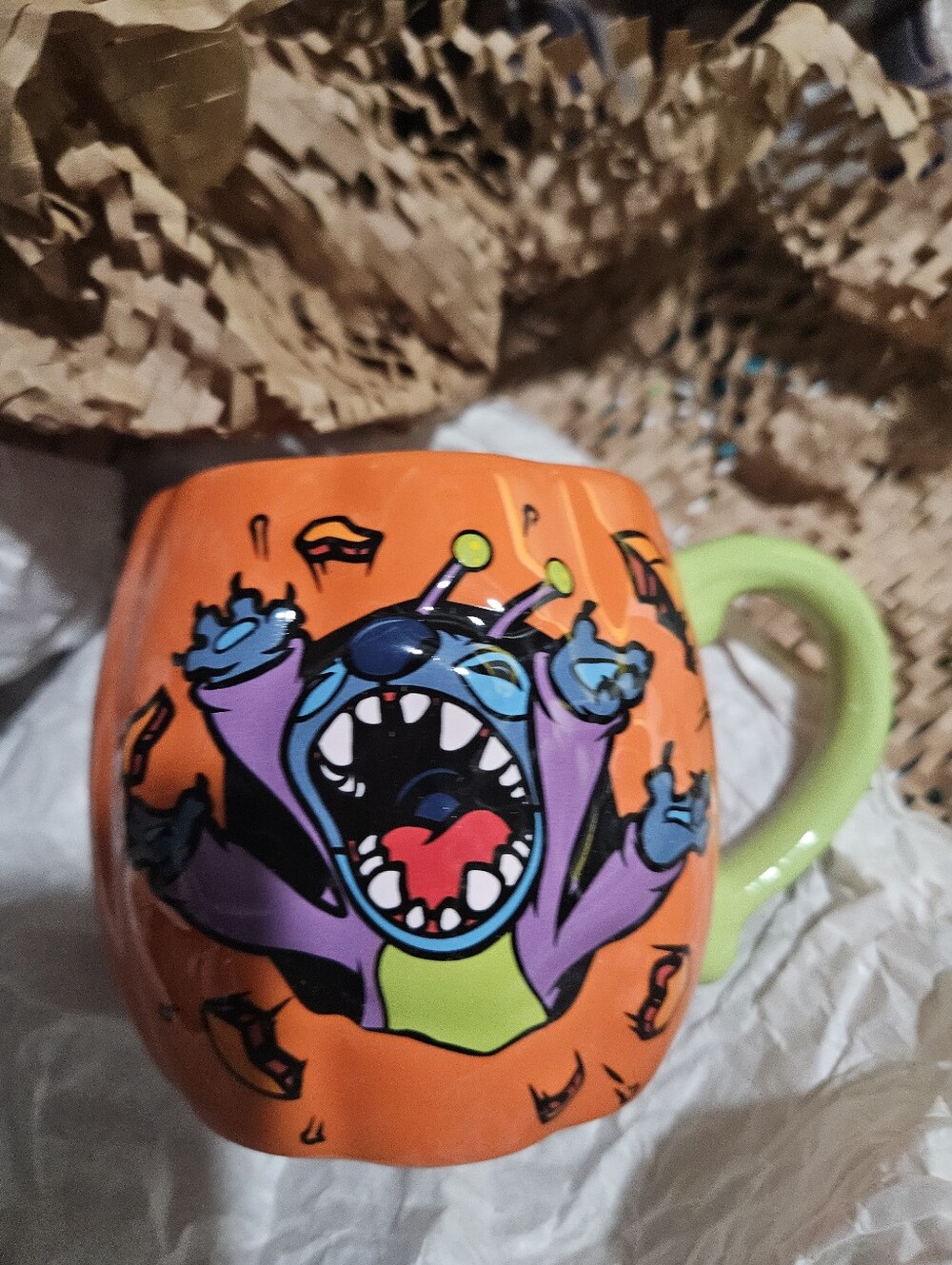 Nwt Disney Orange Stitch Character Ceramic Mug with Green Handle